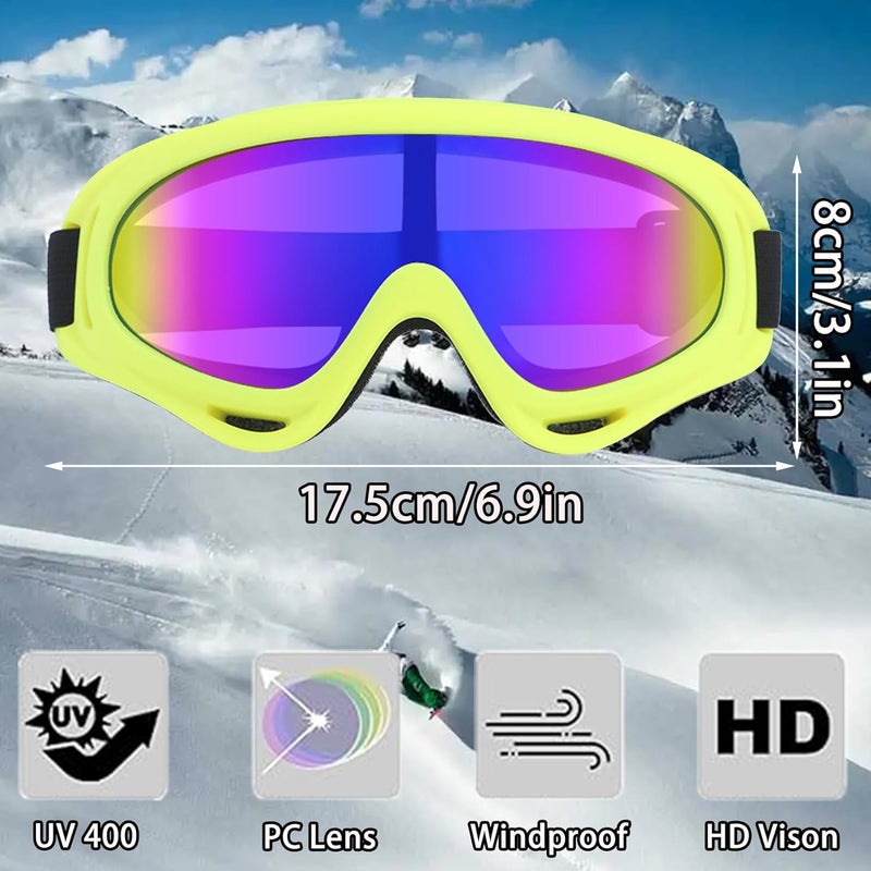 XILEDUO Ski Goggles Snowboard Goggles for Men Women Kids Winter Snow Windproof Sports Sunglasses Motorcycle ATV Glasses for Youth Adult Teens, UV Protection Foam Anti-Scratch Dustproof (Yellow) - Image 2